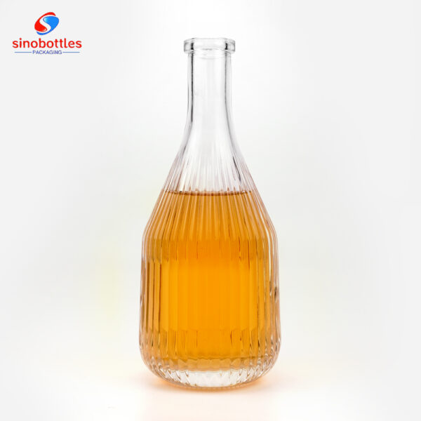 750ml Round glass bottle engraved stripes