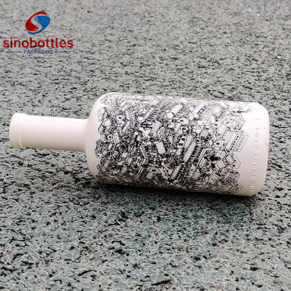 White spraying and screen printing glass bottle design