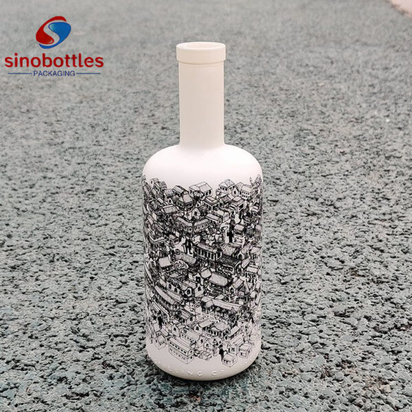 White spraying and screen printing glass bottle design