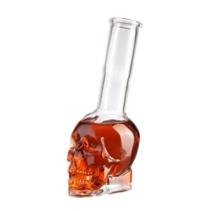 Wholesale luxury long neck skull head vodka glass bottle