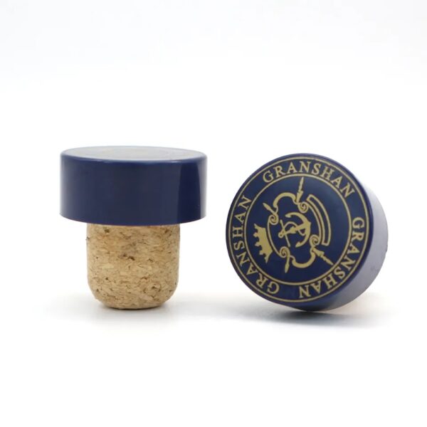 Laser logo on cork top with plastic or metal cover