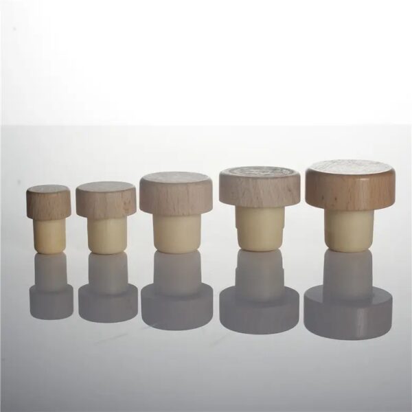 Custom Round wooden top 18.5mm T bar stoppers for Whiskey bottles