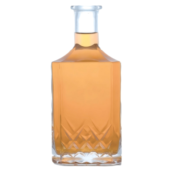 700ml engraved diamond cut square whisky bottle designed by Sinobottles Packaging with glass cork