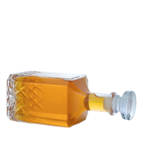 700ml engraved diamond cut square whisky bottle designed by Sinobottles Packaging with glass cork