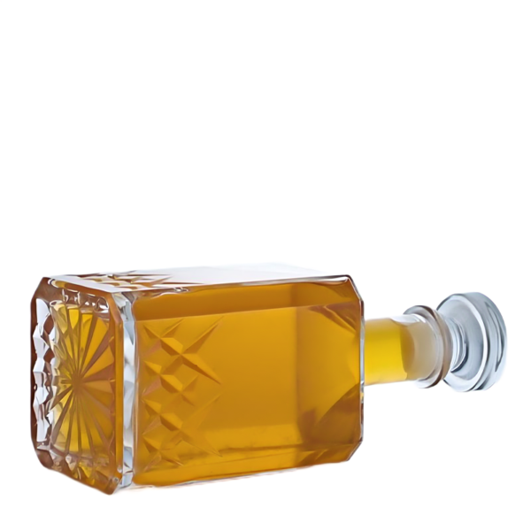 700ml engraved diamond cut square whisky bottle designed by Sinobottles Packaging with glass cork