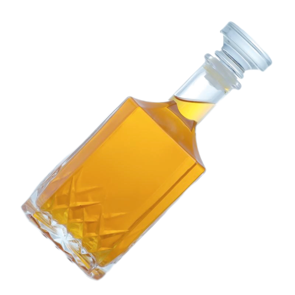 700ml engraved diamond cut square whisky bottle designed by Sinobottles Packaging with glass cork
