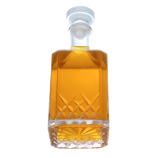700ml engraved diamond cut square whisky bottle designed by Sinobottles Packaging with glass cork