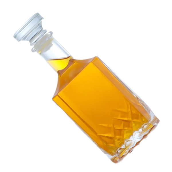 700ml engraved diamond cut square whisky bottle designed by Sinobottles Packaging with glass cork